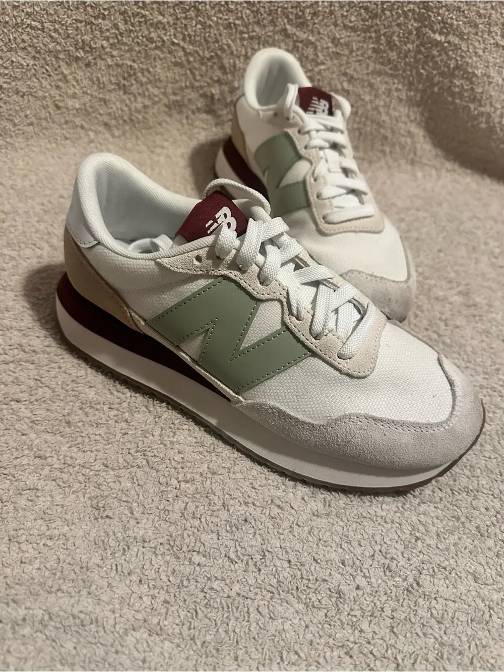 New Balance White Sage Green and Burgundy Retro Runner